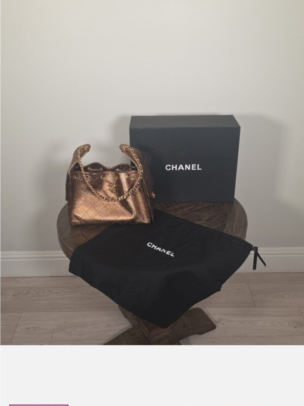 CHANEL Metallic Bronze Quilted Shoulder Bag with Chain Strap